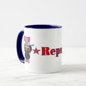 Stemming: regPUGlican Funny Pug in rood wit blauw Mok (Voorkant links)