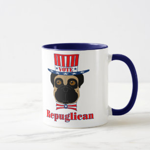 Stemming: regPUGlican Funny Pug in rood wit blauw  Mok