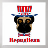 Stemming: regPUGlican Funny Pug in rood wit blauw  Poster (Voorkant)