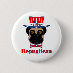 Stemming: regPUGlican Funny Pug in rood wit blauw Ronde Button 5,7 Cm