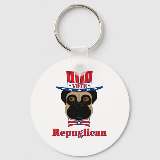 Stemming: regPUGlican Funny Pug in rood wit blauw Sleutelhanger (Voorkant)