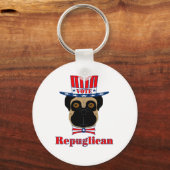 Stemming: regPUGlican Funny Pug in rood wit blauw Sleutelhanger (Voorkant)