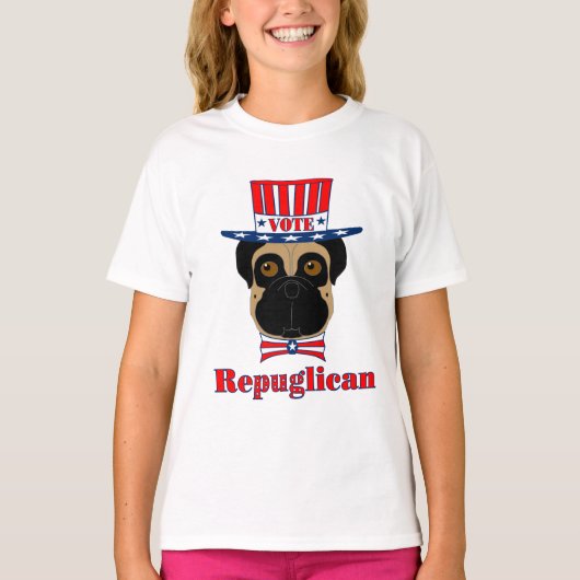 Stemming: regPUGlican Funny Pug in rood wit blauw T-shirt (Voorkant)
