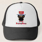 Stemming: regPUGlican Funny Pug in rood wit blauw  Trucker Pet (Voorkant)