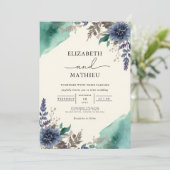 Stemming Teal Botanische Bloemige Bruiloft Kaart (Staand voorkant)