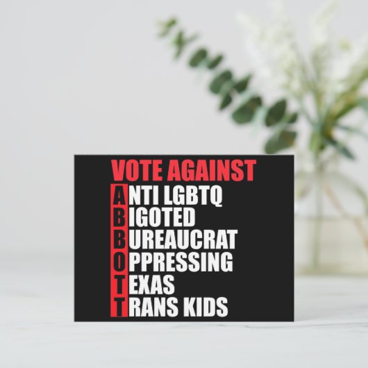 Stemming tegen Greg Abbott Texas Democraat Acrosti Briefkaart (Staand voorkant)
