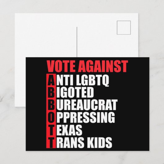 Stemming tegen Greg Abbott Texas Democraat Acrosti Briefkaart (Voorkant / Achterkant)