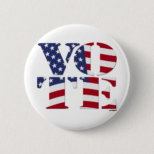 STEMMING "V O T E" MET VLAG VAN DE VS RONDE BUTTON 5,7 CM