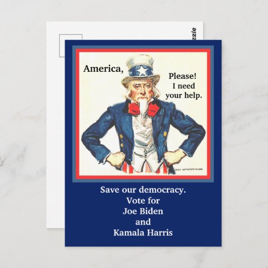 Stemming voor Joe Biden & Kamala Harris, oom Sam p Briefkaart (Voorkant / Achterkant)