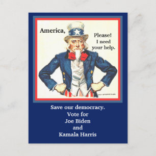 Stemming voor Joe Biden & Kamala Harris, oom Sam p Briefkaart
