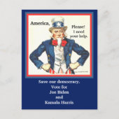 Stemming voor Joe Biden & Kamala Harris, oom Sam p Briefkaart (Voorkant)