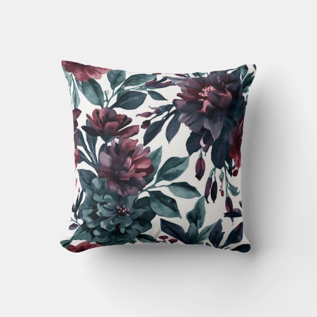 Stemming Waterverf Botanische Bloemen Bloemig Kussen (Voorkant)