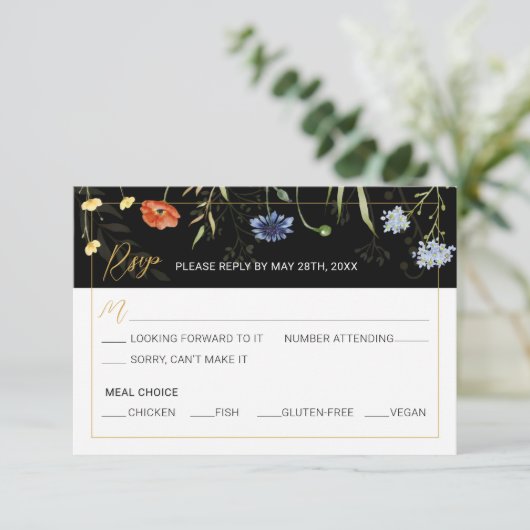 Stemming Wilde Bloem Boho Botanische Reactie RSVP Kaart (Staand voorkant)