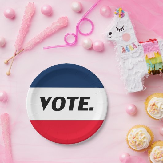 "Stemming" zwarte letters, rode blauwe witte parti Papieren Bordje (Feest)