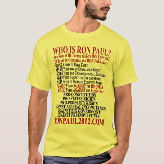 STEMMINGSREGISTER 2012 VAN RON PAUL T-SHIRT (Voorkant)