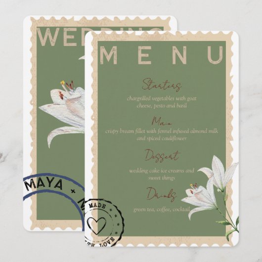 stempel Bruiloft Menu (Voorkant / Achterkant)