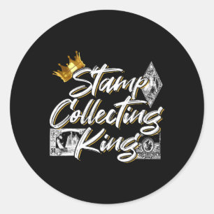 Stempel die koning verzamelt voor een filatelist ronde sticker