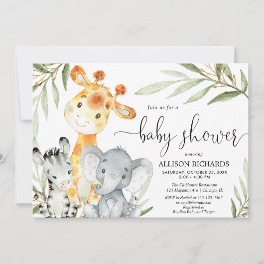 Stempel dieren geslachtsneutraal safari baby showe kaart (Voorkant)