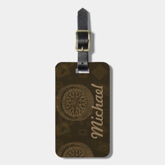  stempel en kompas Bagagelabel - Donker (Voorkant verticaal)