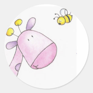 stempel girafe et abeille ronde sticker