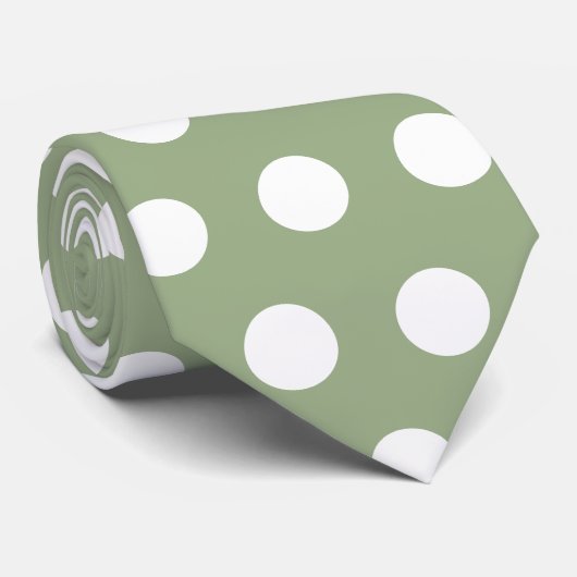Stempel groen en witte grote polka stippen stropdas (Opgerold)