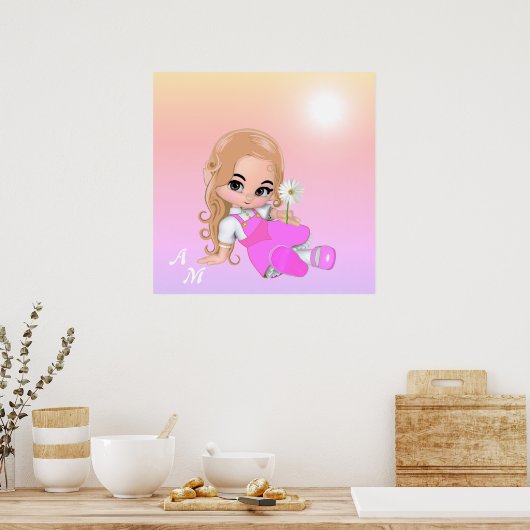 Stempel in de lucht en monogram op roze schaduwen poster (Keuken)