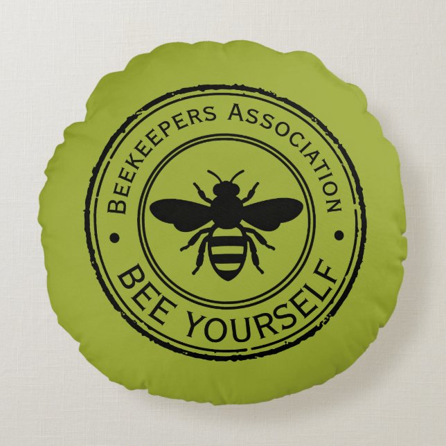 Stempel - JOUW TEKST - BEE 1 - Fan Fun Rond Kussen (Voorkant)