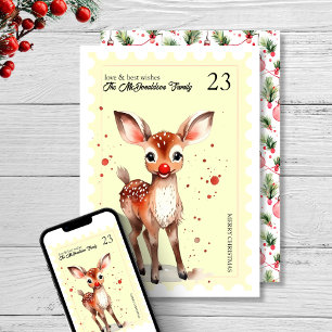 Stempel Kitsch Rendier Geel Kerstmis Feestdagenkaart