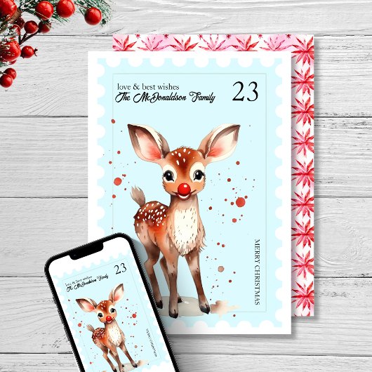 Stempel Kitsch Rendier Retro Blue Christmas Feestdagenkaart