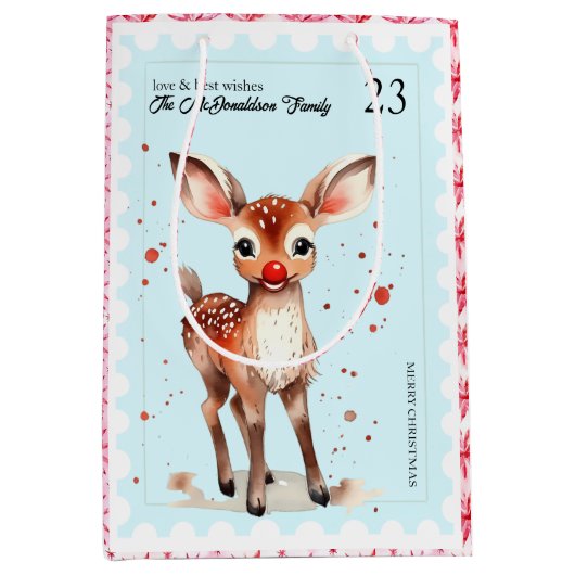  Stempel Kitsch Rendier Retro Naam Kerst Medium Cadeauzakje (Voorkant)