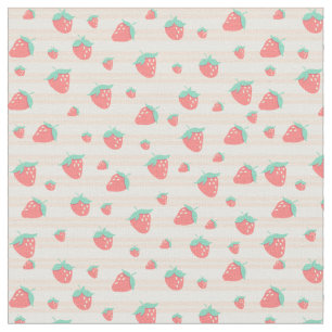 Stempel roze aardbeien en roompatroon stof