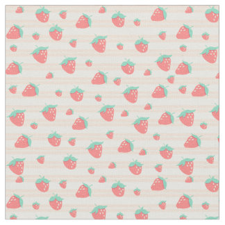 Stempel roze aardbeien en roompatroon stof