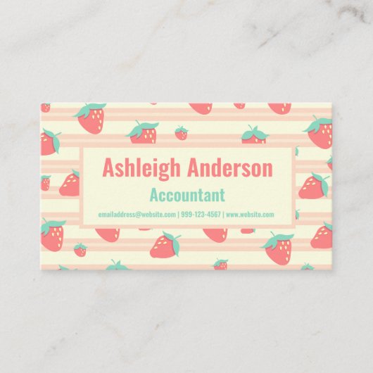 Stempel roze aardbeien en roompatroon visitekaartje (Voorkant)
