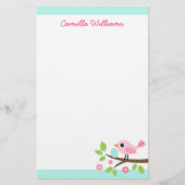 Stempel roze vogel met ei op de eigen naam briefpapier (Voorkant)