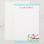 Stempel roze vogel met ei op de eigen naam briefpapier (Voorkant / Achterkant)