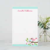 Stempel roze vogel met ei op de eigen naam briefpapier (Staand voorkant)