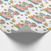 Stempel roze zwenkblad en blauw Beer ompakpapier Cadeaupapier (Hoek)