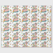 Stempel roze zwenkblad en blauw Beer ompakpapier Cadeaupapier (Vlak)