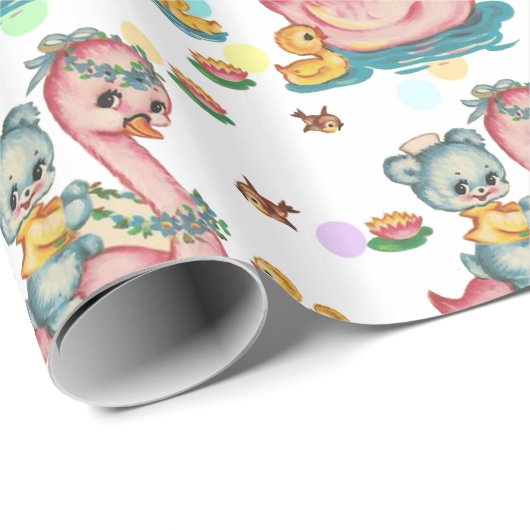 Stempel roze zwenkblad en blauw Beer ompakpapier Cadeaupapier (Rol Hoek)