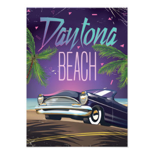 Stempel van Daytona Beach Vintage Car Travel Foto Afdruk