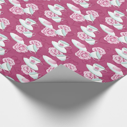 Stempel van theekoppen en van bloemen cadeaupapier (Hoek)