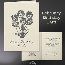 Stempel Violet Pansy Februari Geboorte Bloem Linne Kaart
