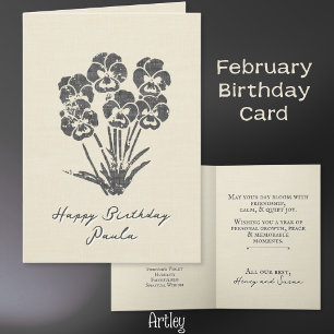 Stempel Violet Pansy Februari Geboorte Bloem Linne Kaart