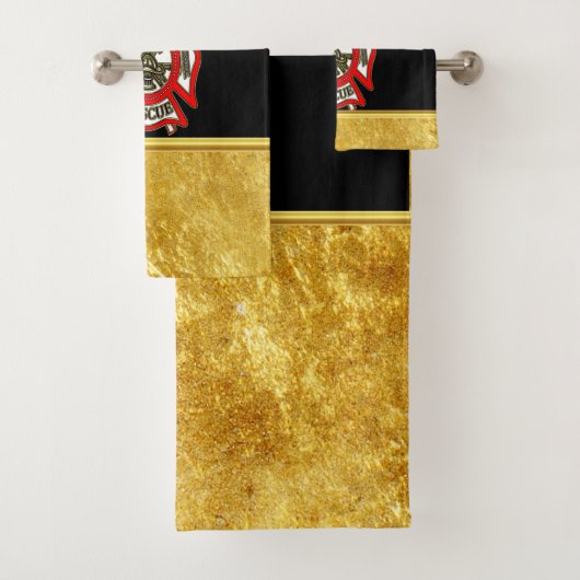 Stempel voor logo Gold en goudfolie met rode badge Bad Handdoek (Insitu)