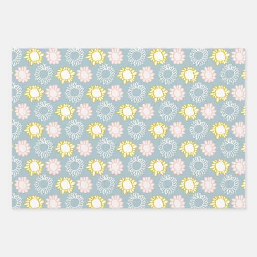 Stempeldevebloemen, pokadots en stripes inpakpapier vel (Voorkant 2)