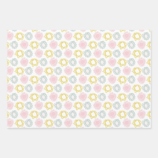 Stempeldevebloemen, pokadots en stripes inpakpapier vel (Voorkant)