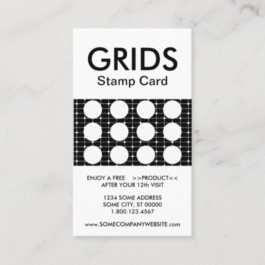 Stempelkaart voor rasters (aanpasbare kleur) visitekaartje (Voorkant)