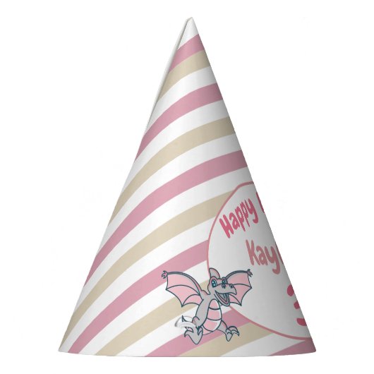 Stempelroze strepen en dragodinosaurussen feesthoedjes (Links)