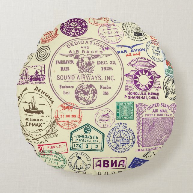  stempels, decoratieve documentenset. rond kussen (Voorkant)