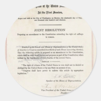 Stemrecht van de vrouw- 19e wijziging ronde sticker